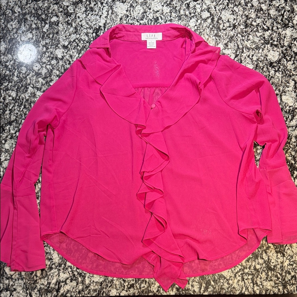 Lilla P Vibrant Pink Ruffle Blouse